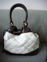Quilted White Pouch With Brown Trimmings