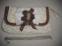 White Lacy Clutch/Sling Bag With Brown Trimmings